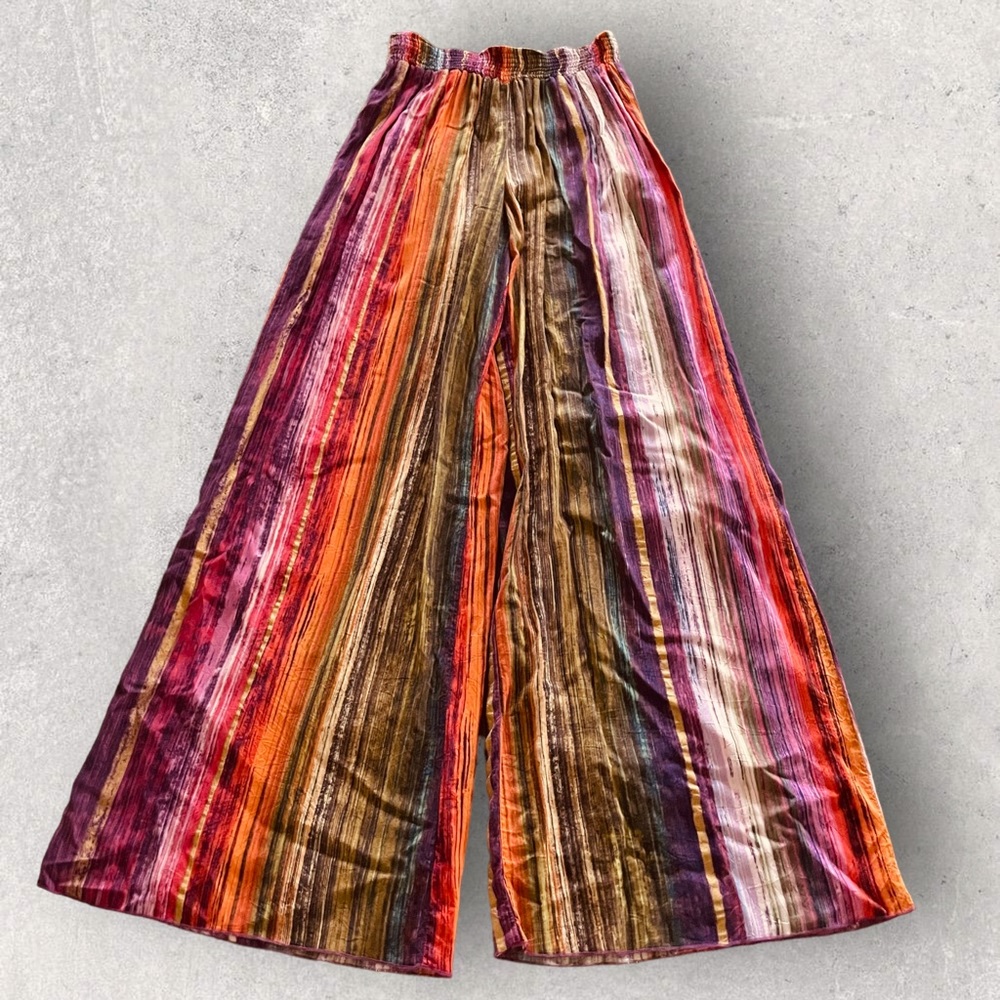 Jams World Boho Hippie Striped Multicolor Pull On Wide Leg Pants Small